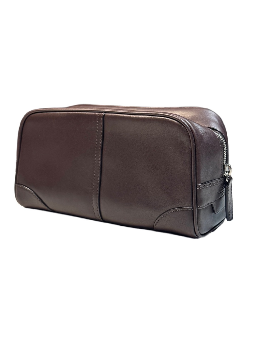 Coach Solid Brown Leather Dopp Kit Toiletry Travel Bag Brown Zip Case Small